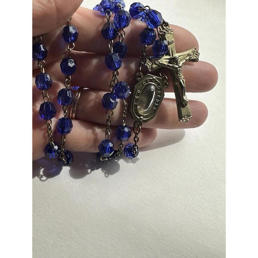 Vintage Blue Plastic Bead Rosary Lourdes Water Reliquary 22” - Picture 8 of 9